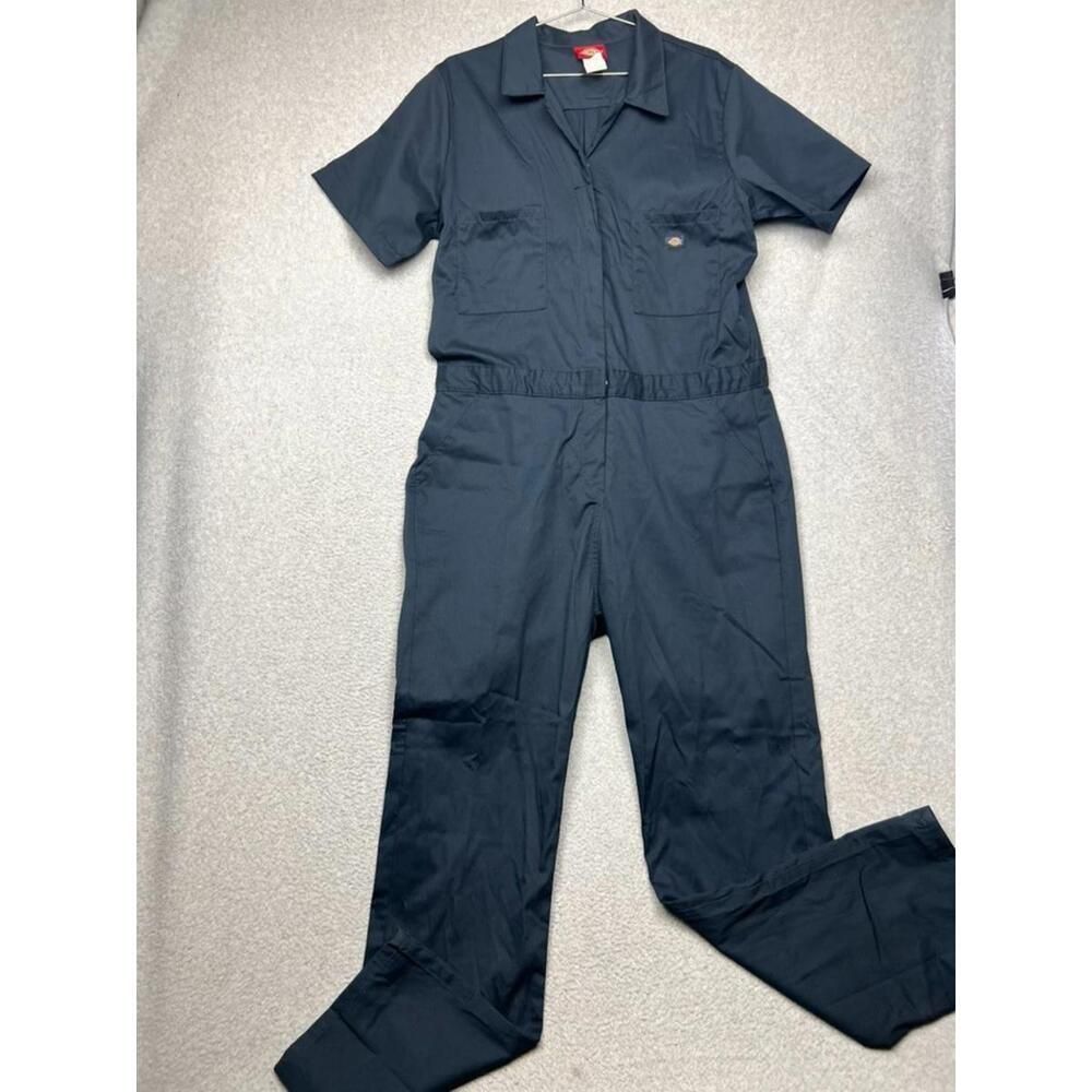 Dickies Womens XL Short Sleeve Coverall Navy Workwear Utility Jumpsuit Mechanic